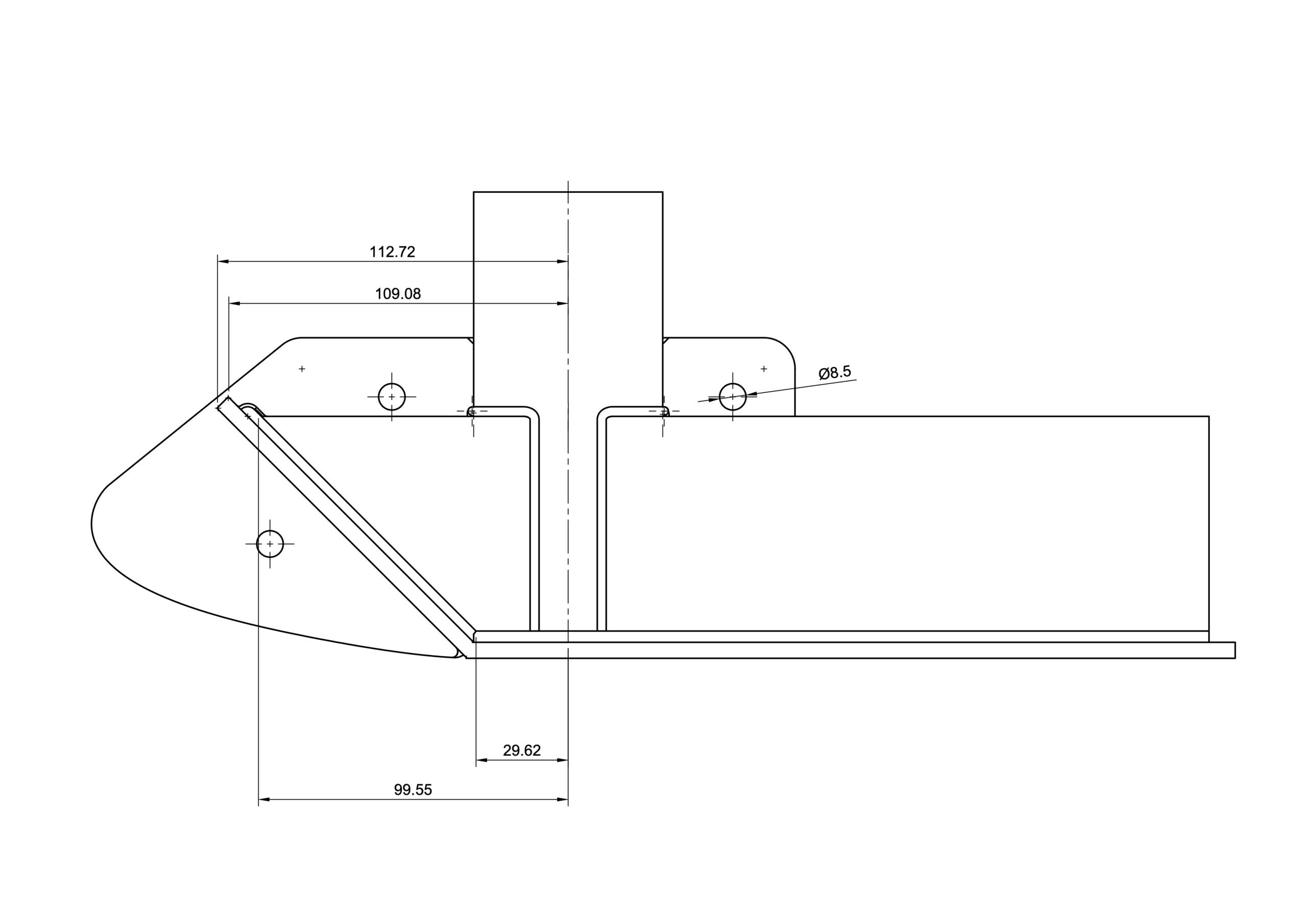 Bemaßte Seitenzeichnung des Hybrid Sled Glider in Millimetern